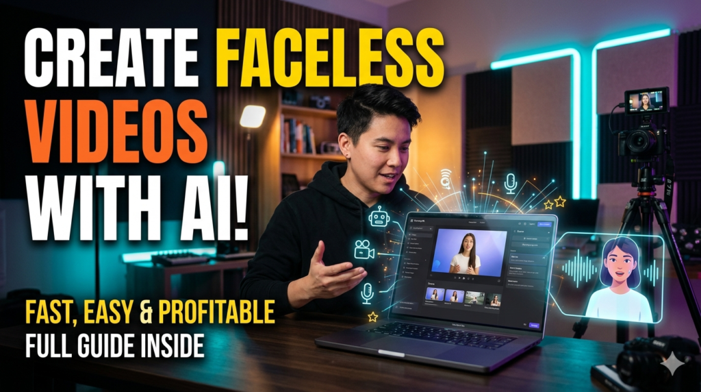 Create a faceless video with AI

 a faceless video generator

 AI faceless video automation

faceless YouTube channel

 AI video creation, text-to-video AI

 AI avatar video maker

automate video content

 faceless content monetization

script-to-video AI, AI voiceover tools