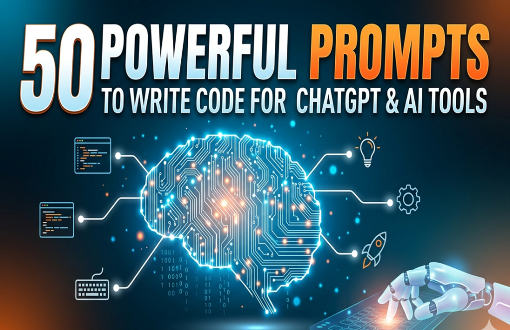 What you learn in the prompts to write code  article

code generation prompts 

AI programming prompts

ChatGPT coding prompts 

software development prompts 

debugging prompts

refactoring prompts

test generation prompts

API integration prompts

ChatGPT prompts for coding

AI code generation prompts

Effective prompts for programming

prompts to generate Python code

debugging prompts for ChatGPT

API integration prompt examples

performance optimization prompts 

code documentation prompts 

web development prompts 

React coding prompts

Python code prompts

JavaScript generation

TypeScript prompts

SQL optimization prompts

code review prompts

prompt engineering for developers

AI-assisted programming

automated code generation

programming productivity prompts